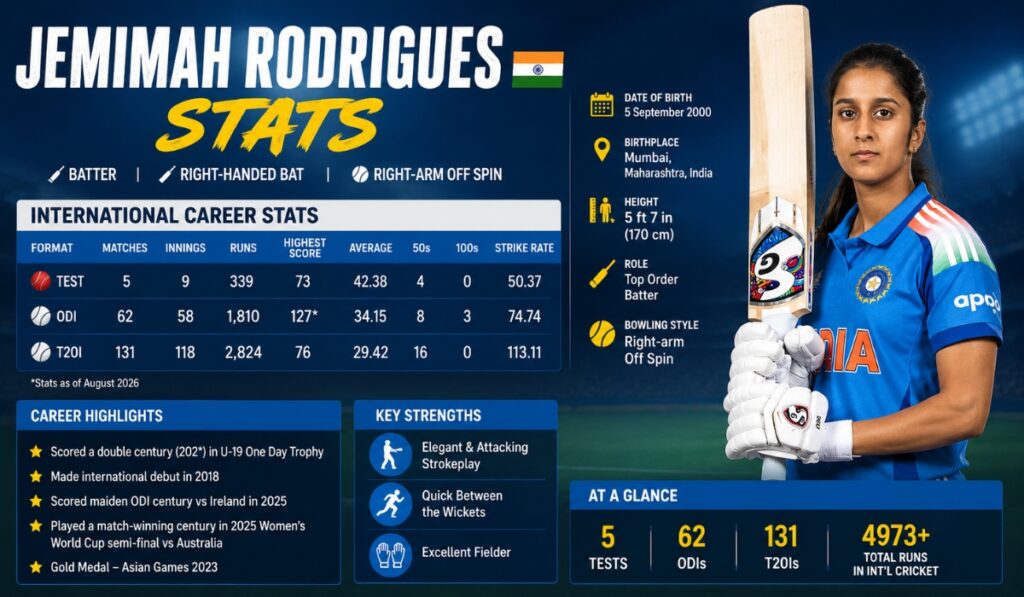 Jemimah Rodrigues Stats