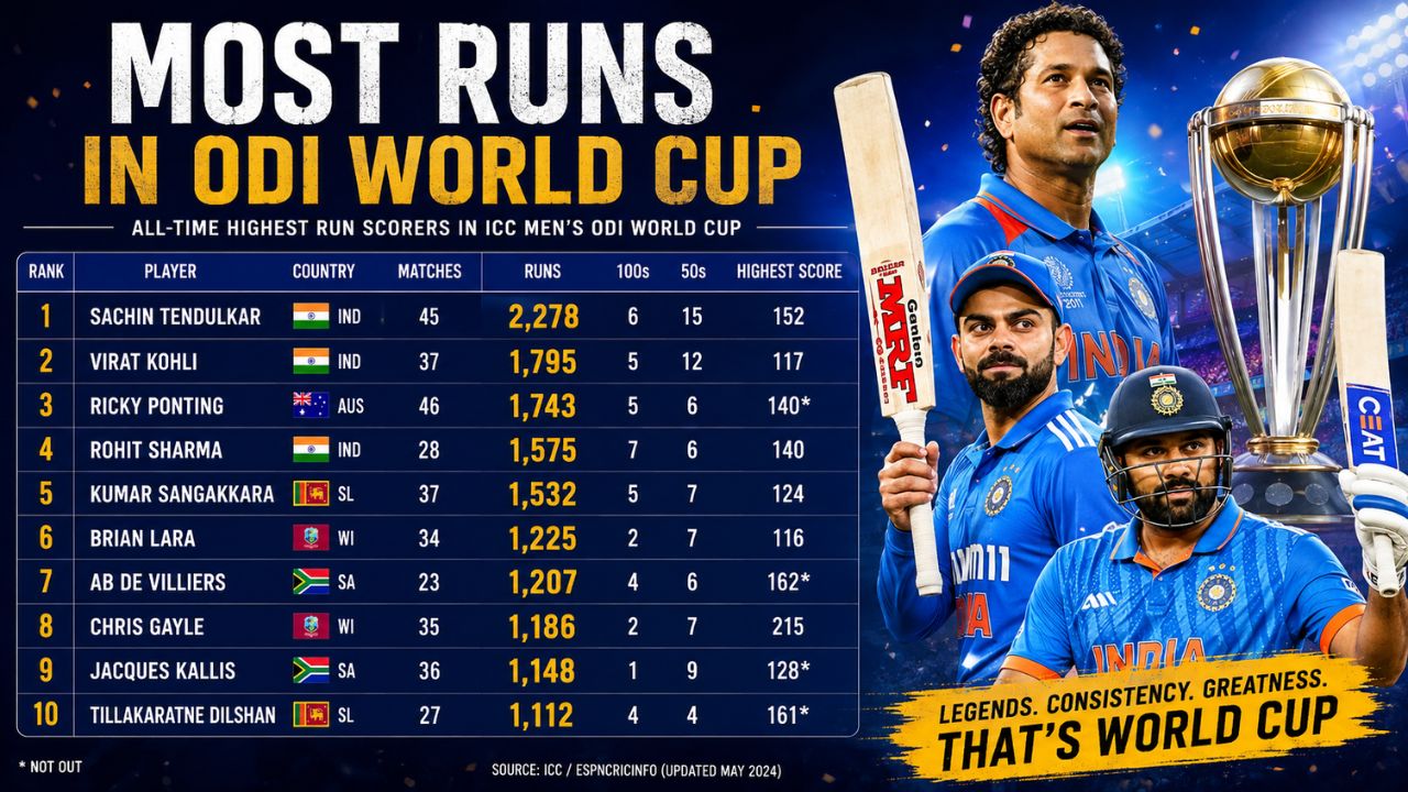 Most Runs in ODI World Cup